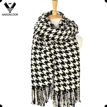 100% acrílico dois tons verificados Fashion Houndstooth cachecol com franjas